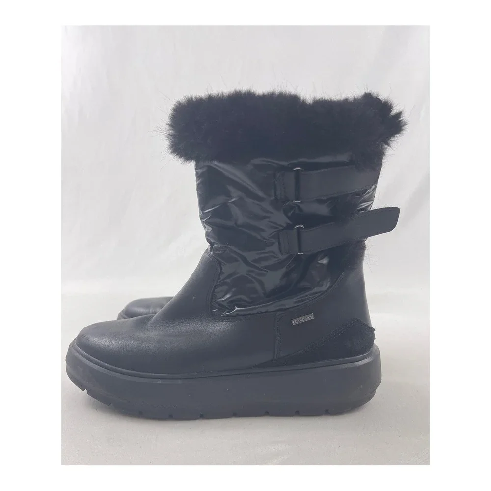 Geox Kaula B ABX Amphibiox Respira Womens Black Leather Faux Fur Winter‎ Boots 8